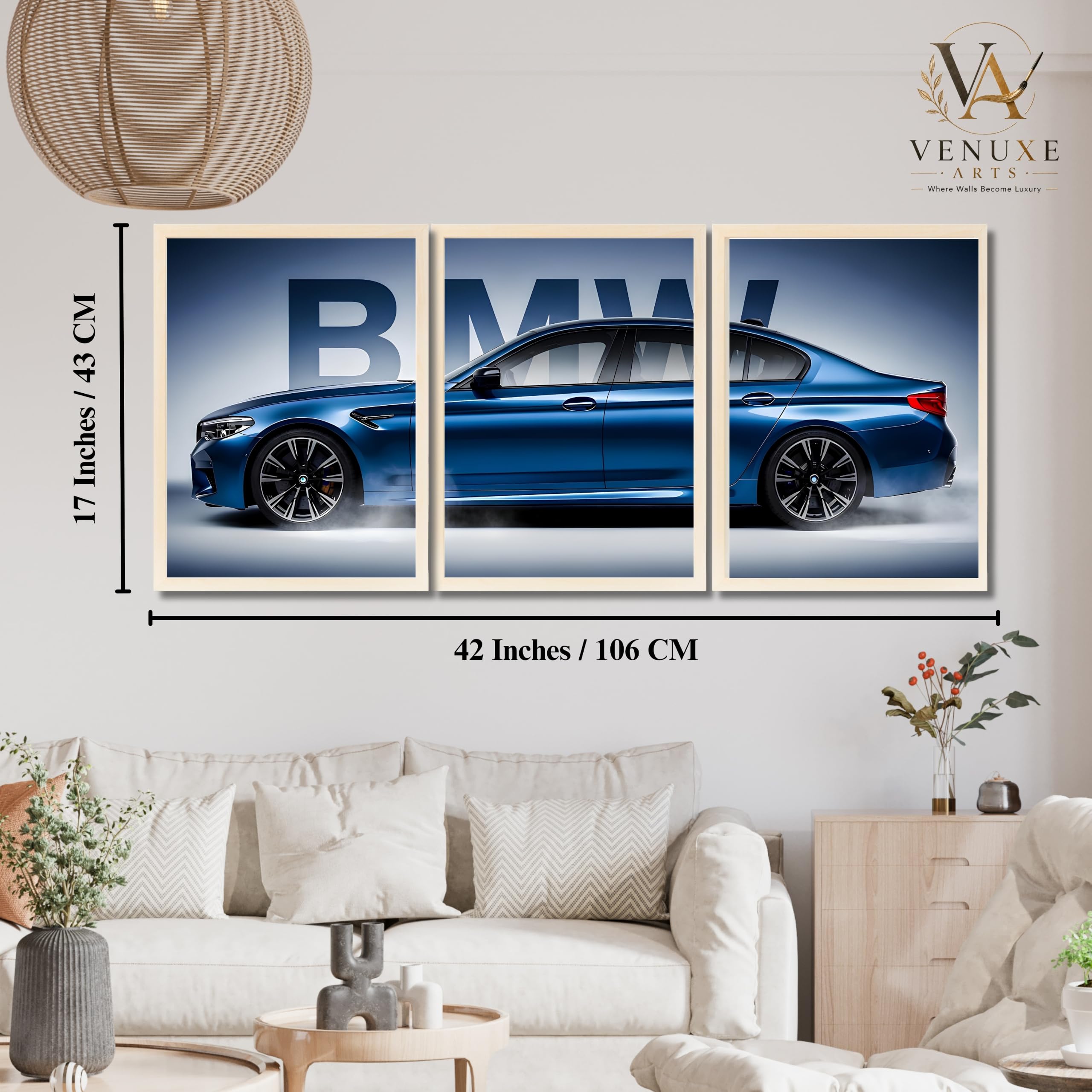 VENUXE ARTS Set Of 3 Big Sports Cars Framed Posters Gift Items for Boys Room Wall Decoration Bedroom, Living Room, Office, Studio Décor | Car Poster Frame for Wall Décor