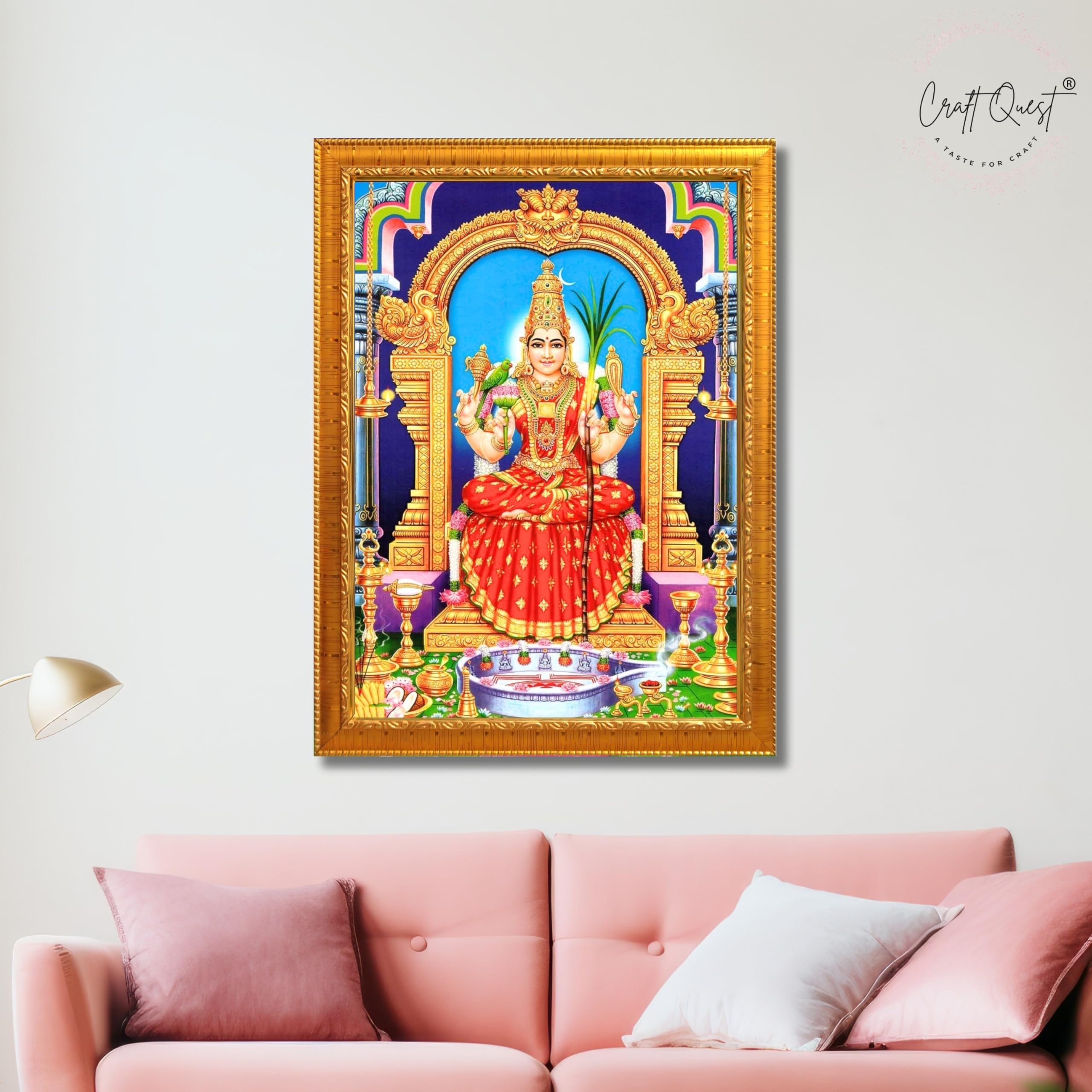 CRAFT QUEST Kanchi Kamakshi Photo Frame Kamachi Amman Kanji Kamatchi Wall Painting Framed Home Décor, Religious Photo Frame