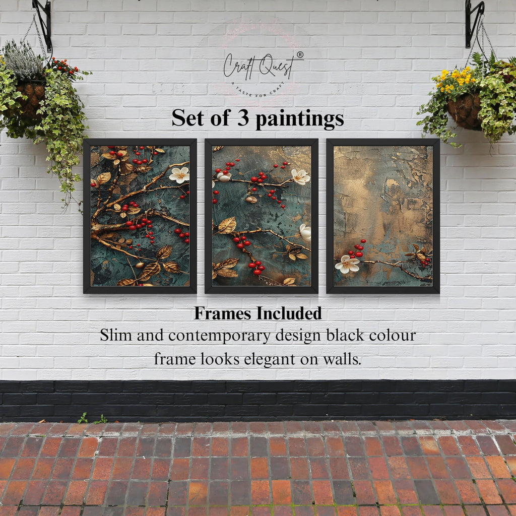CRAFT QUEST Nature Inspired Modern Wall Art | Set of 3 Frames for Home Decoration | Ideal for Living Room, Bedroom & Offices