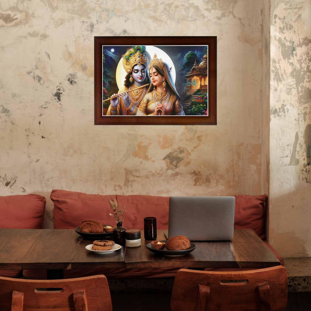 CRAFT QUEST Radha Krishna Art Photo Framed Painting for Home and Bedroom Wall Decoration of Size 14X10 Inches with Frame And Acrylic Glass RK204