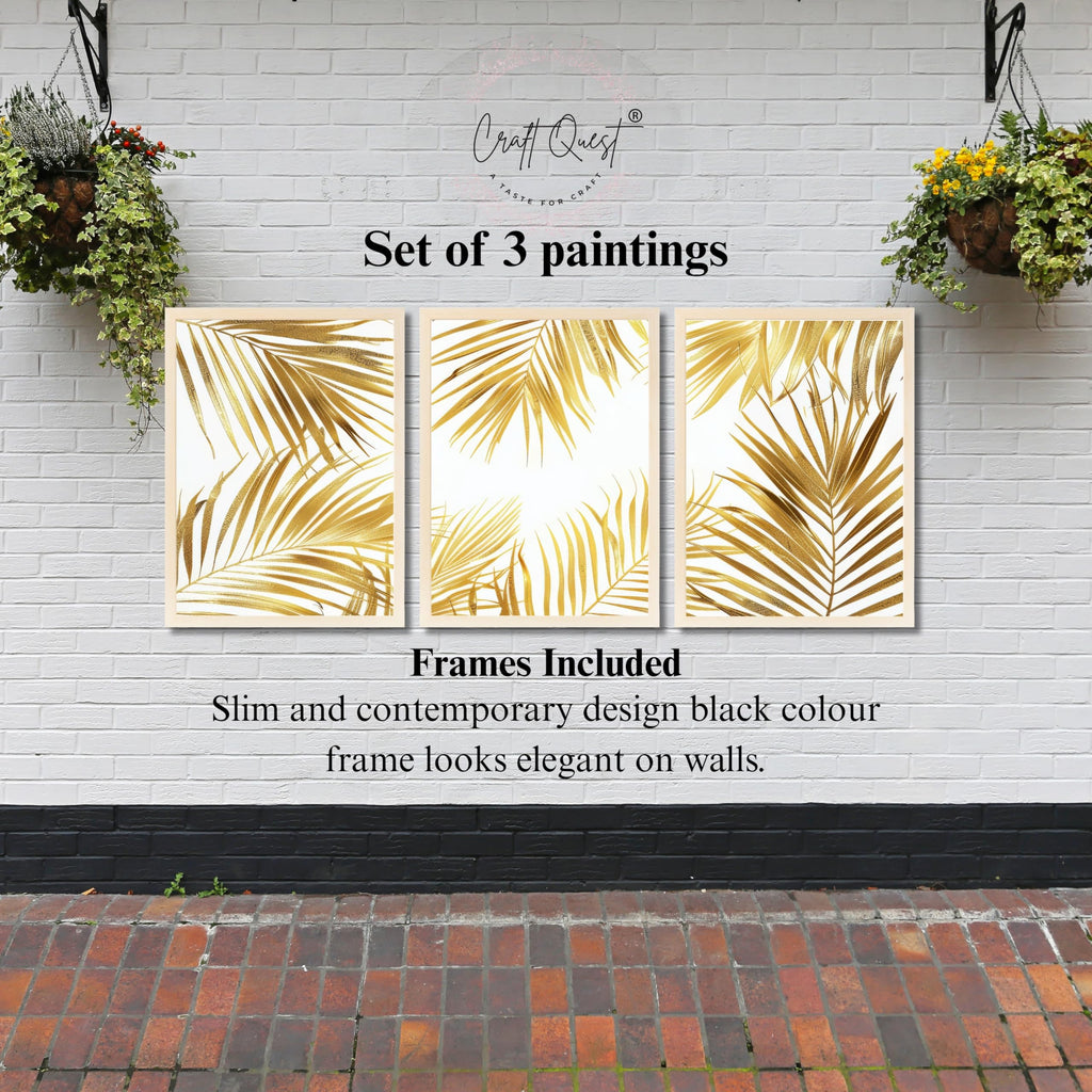 CRAFT QUEST Nature Inspired Abstract Plants Geometry Wall Art | Set of 3 Frames for Home Decoration | Ideal for Living Room, Bedroom & Offices