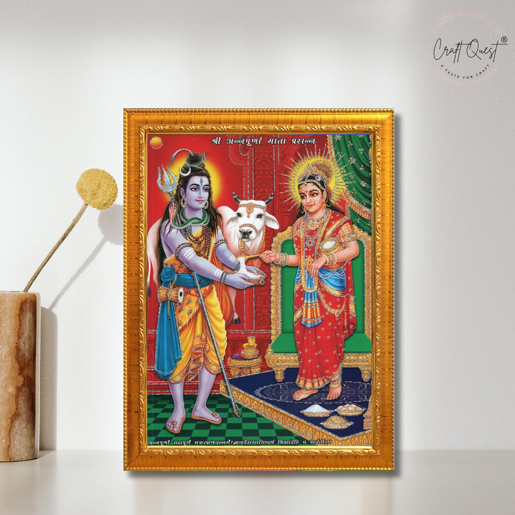 CRAFT QUEST Shiva & Maa Annapurna devi sitting on throne photo frame with Acrylic Glass for Kitchen