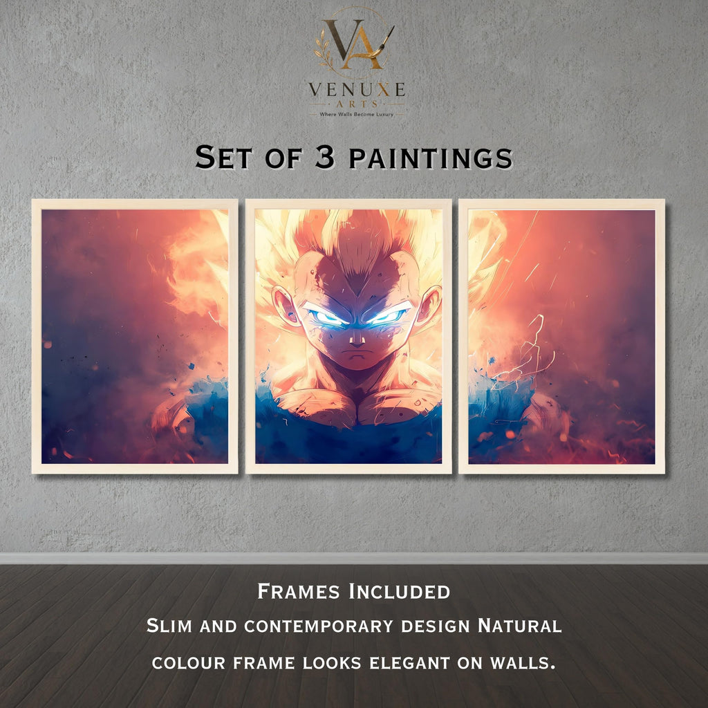 VENUXE ARTS Set Of 3 Anime Characters Wall Framed |Anime Characters Framed Poster for Living Room Bedroom Gaming Room Studio Wall Decor