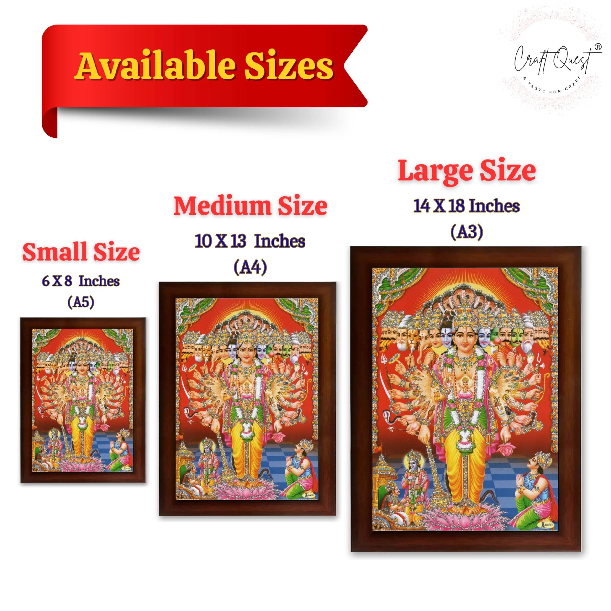 CRAFT QUEST Lord Vishnu Lakshmi Devi Laxmi Narayan Ji Wall Painting Framed Home and Pooja Room Décor