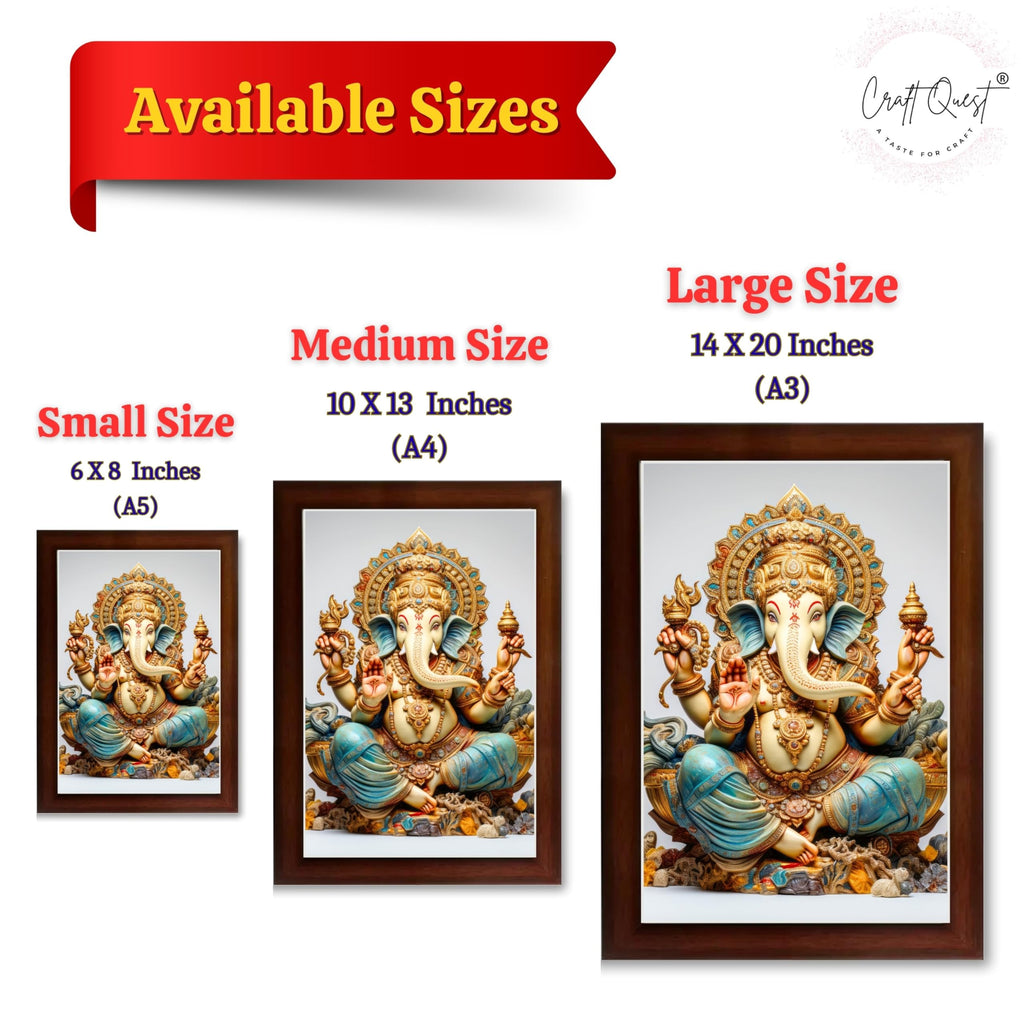 CRAFT QUEST Lord Ganpati Modern Wall Art Painting With Frame For Pooja, Home and Office Decor