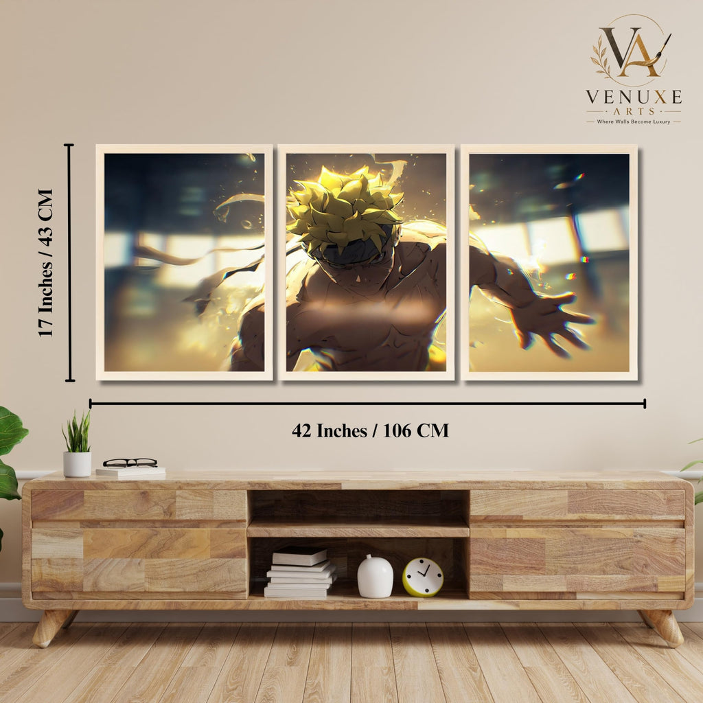 VENUXE ARTS Set Of 3 Anime Characters Wall Framed |Anime Characters Framed Poster for Living Room Bedroom Gaming Room Studio Wall Decor