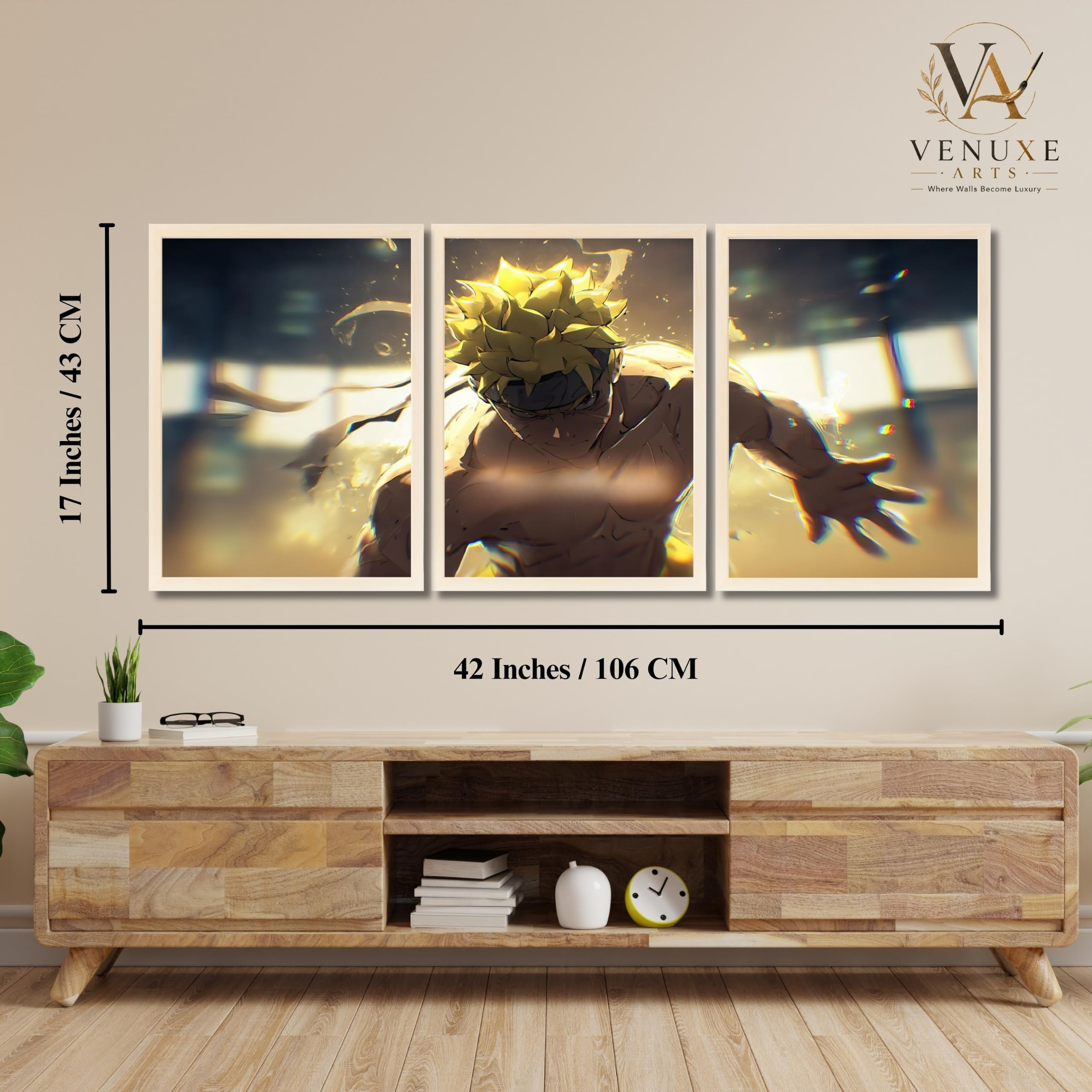 VENUXE ARTS Set Of 3 Anime Characters Wall Framed |Anime Characters Framed Poster for Living Room Bedroom Gaming Room Studio Wall Decor