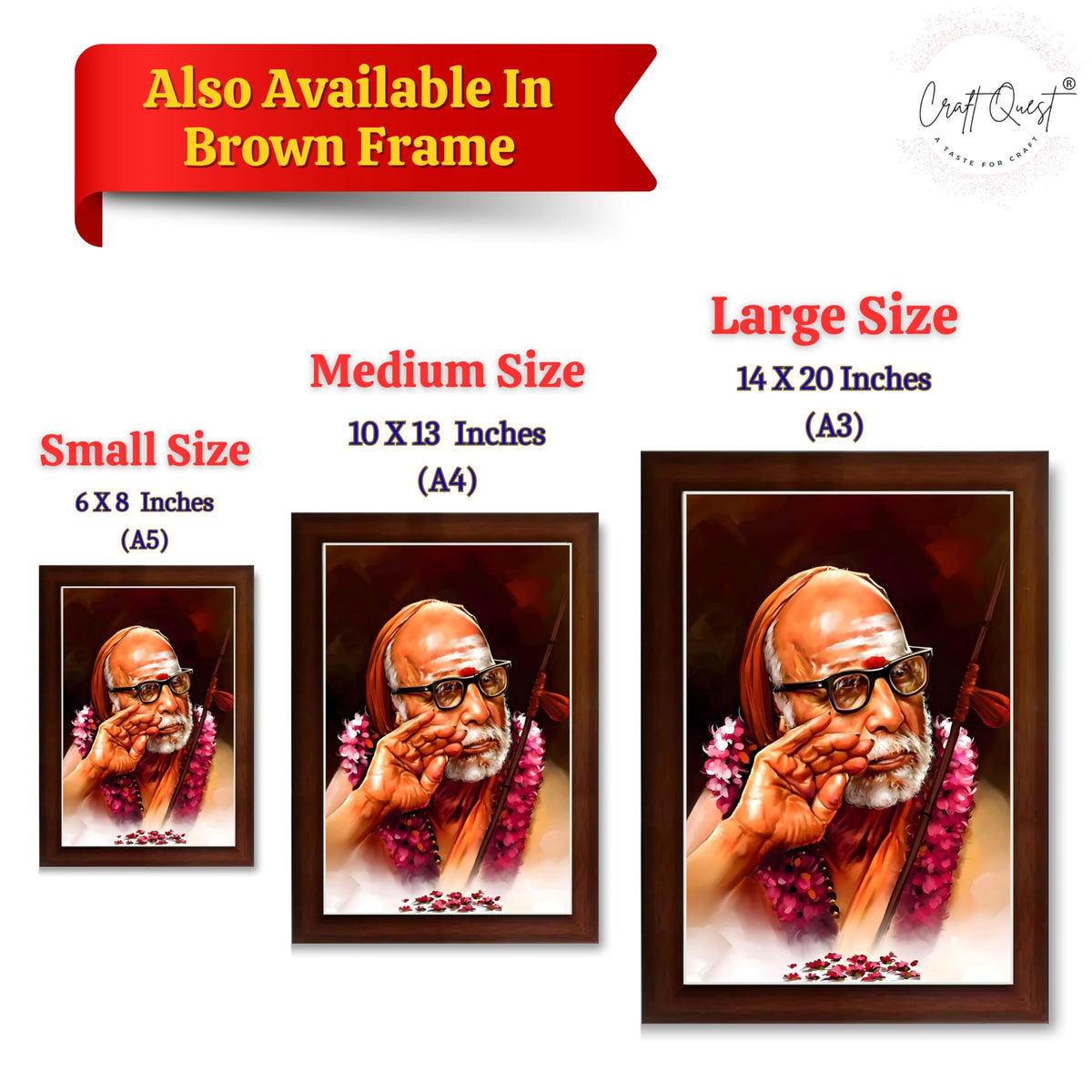 CRAFT QUEST Kanchi Maha Periyava Periyavar Periyar Kanji Wall Painting Framed Home Décor