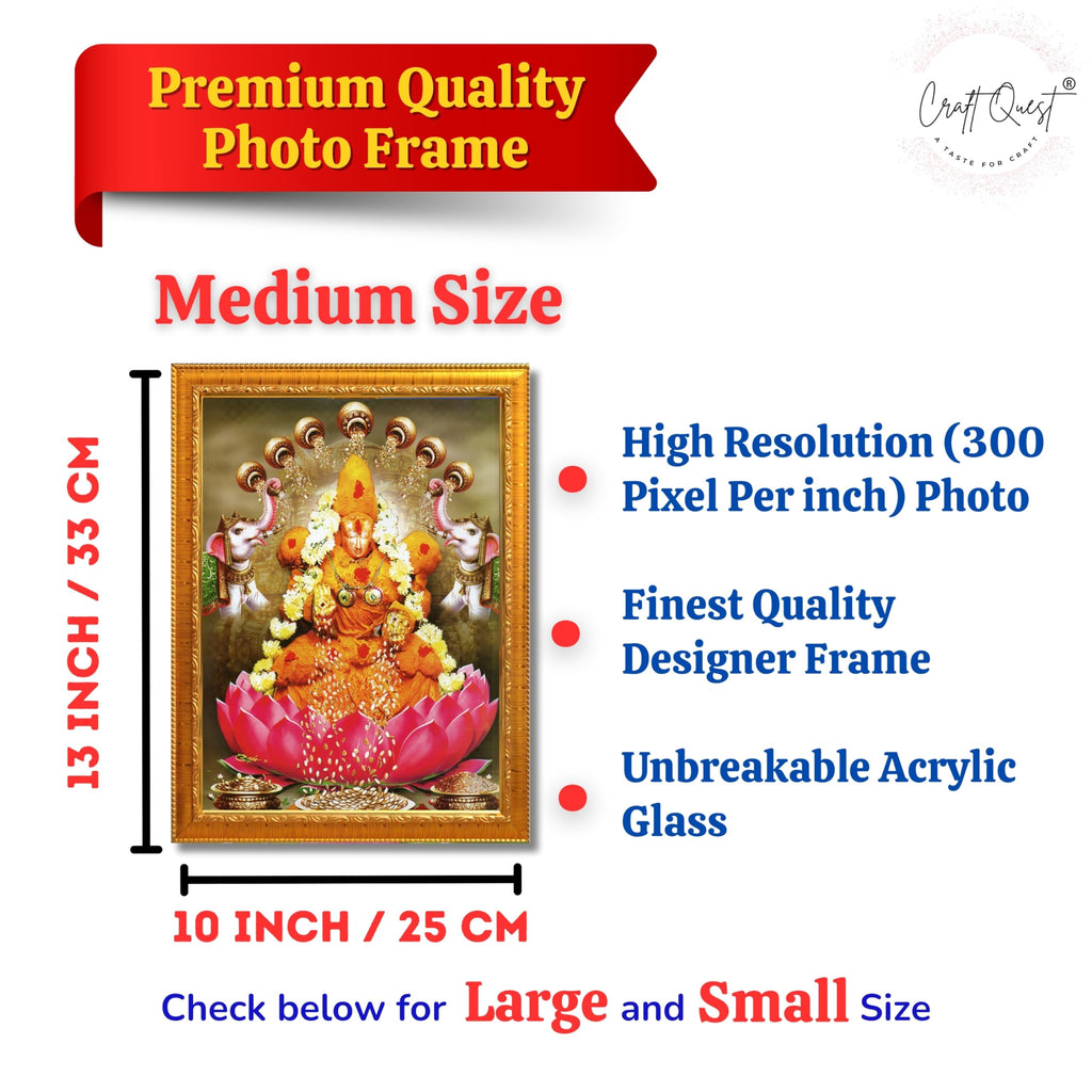 CRAFT QUEST Padmavati Devi Padmavathi Thayar Amman Wall Photo Framed | South God Picture Frame for Home, Office, Temple & Gifting, Decor