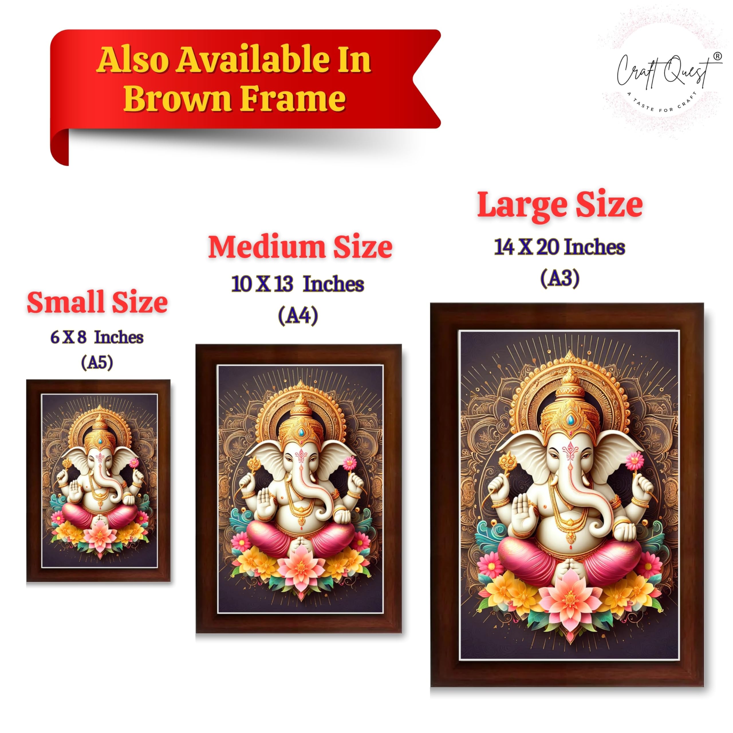 CRAFT QUEST Lord Ganpati Ganesh ji God Frame for Pooja Room Home & Wall Decor GA-255