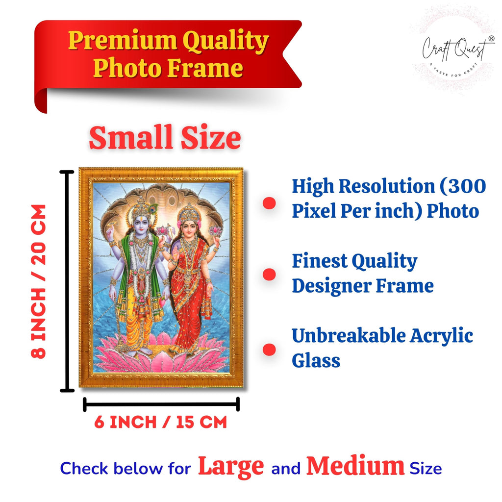 CRAFT QUEST Lord Vishnu Dev Lakshmi Devi Laxmi Narayan Ji Wall Painting Framed Home Decor, Religious Photo Frame