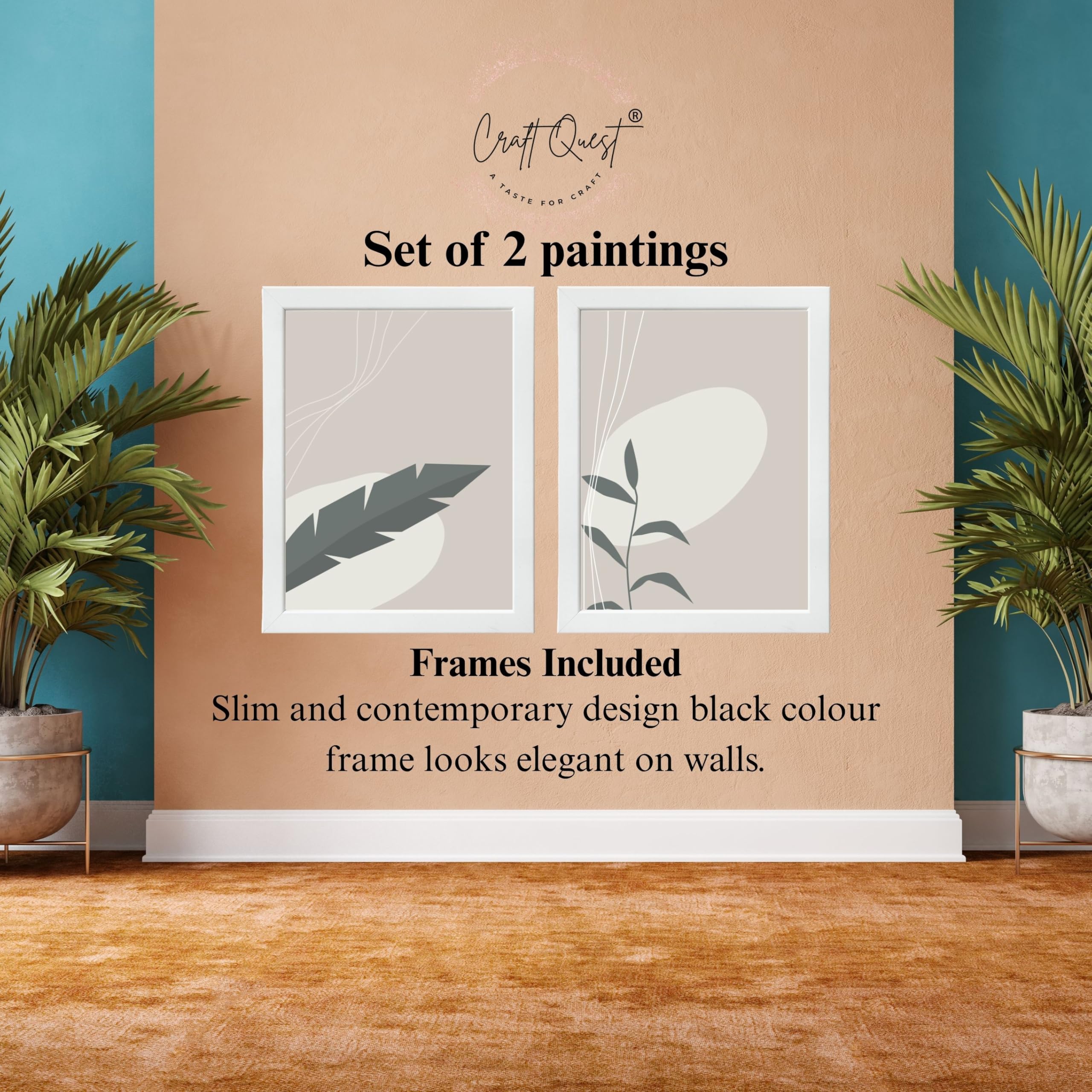 CRAFT QUEST Wall Art Decor Paintings | Set of 2 Floral Wall Art Frames for Home Decoration | Ideal for Living Room, Bedroom & Office (Style 112)
