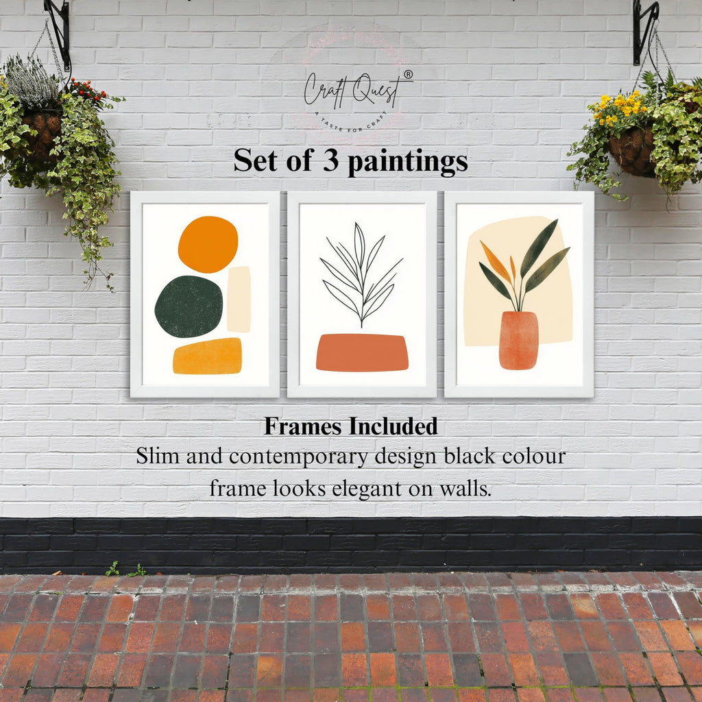 CRAFT QUEST SET OF 3 Organic Abstract Wall Art | Set of 3 Frames for Home Decoration | Ideal for Living Room, Bedroom & Offices