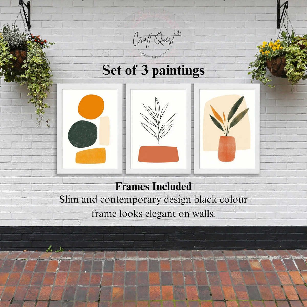 CRAFT QUEST SET OF 3 Organic Abstract Wall Art | Set of 3 Frames for Home Decoration | Ideal for Living Room, Bedroom & Offices
