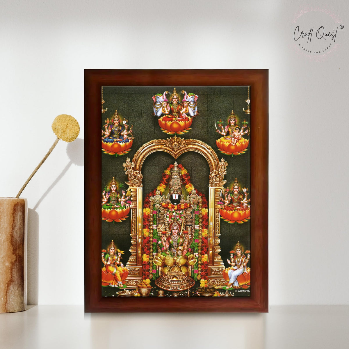 CRAFT QUEST Lord Tirupati Balaji Lord Venkateshwara Swamy Wall Painting Framed, Home, Temple, Pooja, Wall Décor Item