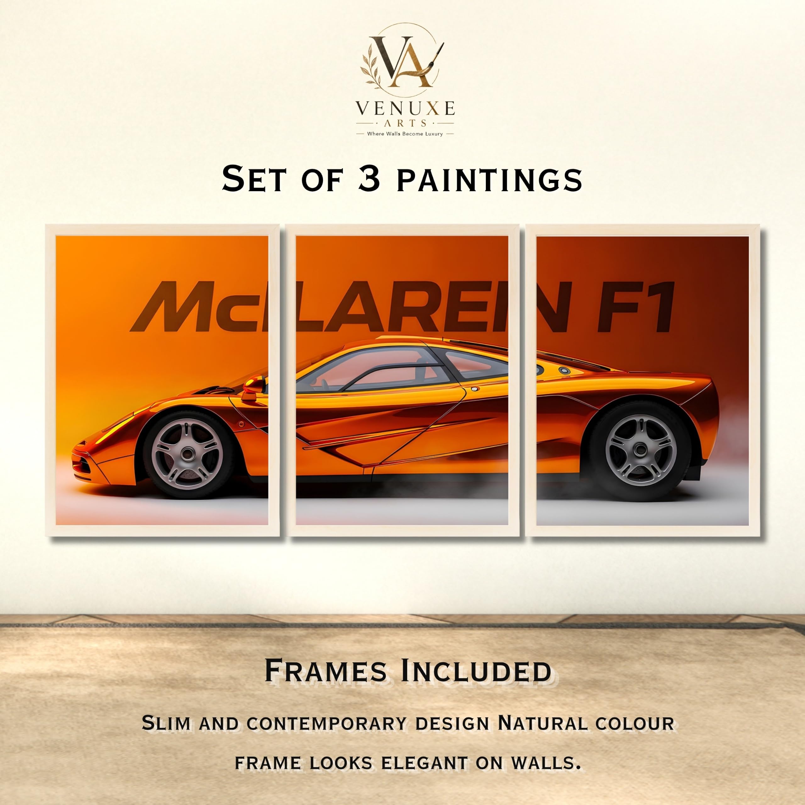 VENUXE ARTS Set Of 3 Big Sports Cars Framed Posters Gift Items for Boys Room Wall Decoration Bedroom, Living Room, Office, Studio Décor | Car Poster Frame for Wall Décor
