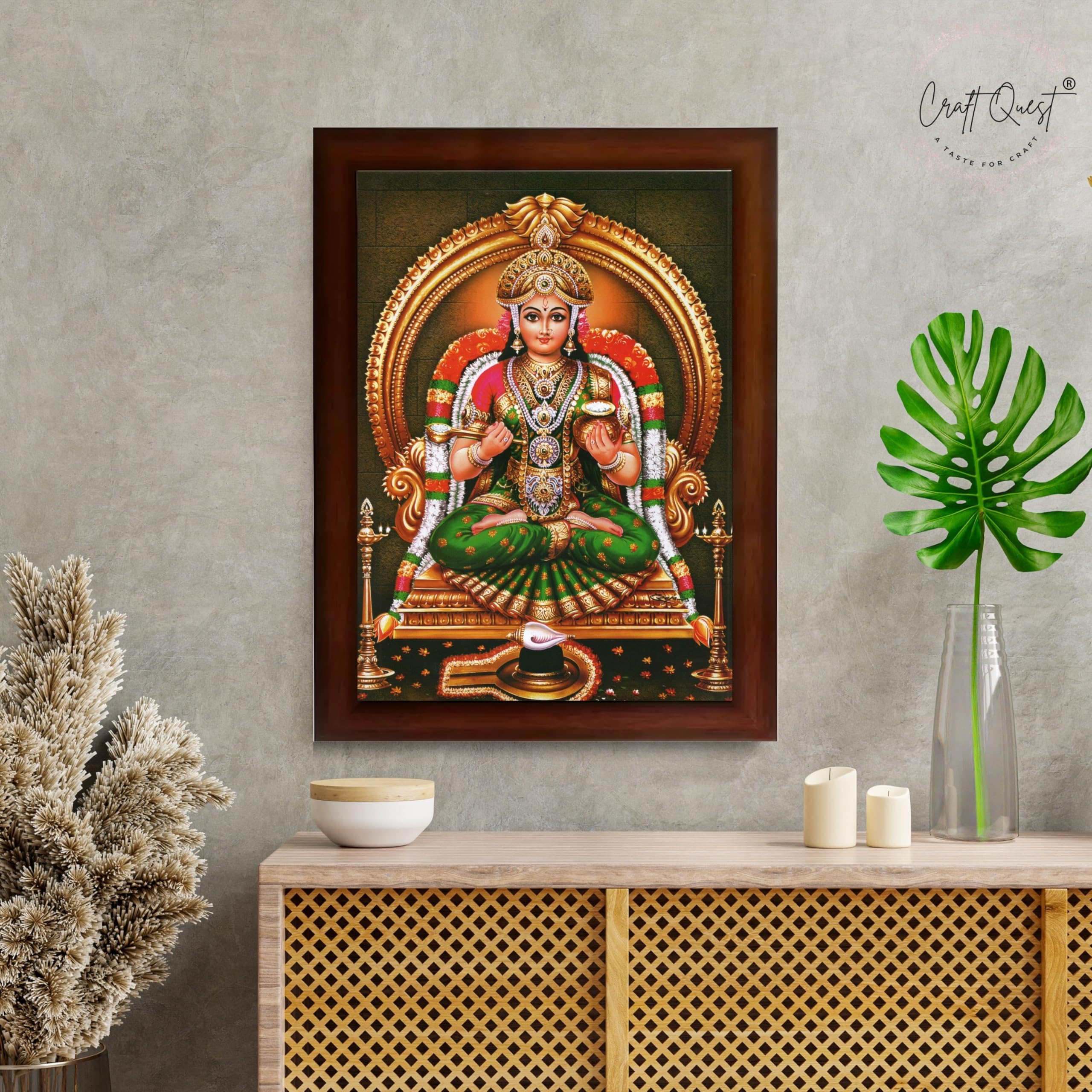 CRAFT QUEST Shiva & Maa Annapurna devi sitting on throne photo frame with Acrylic Glass for Kitchen, Food & Prosperity Blessing Hindu