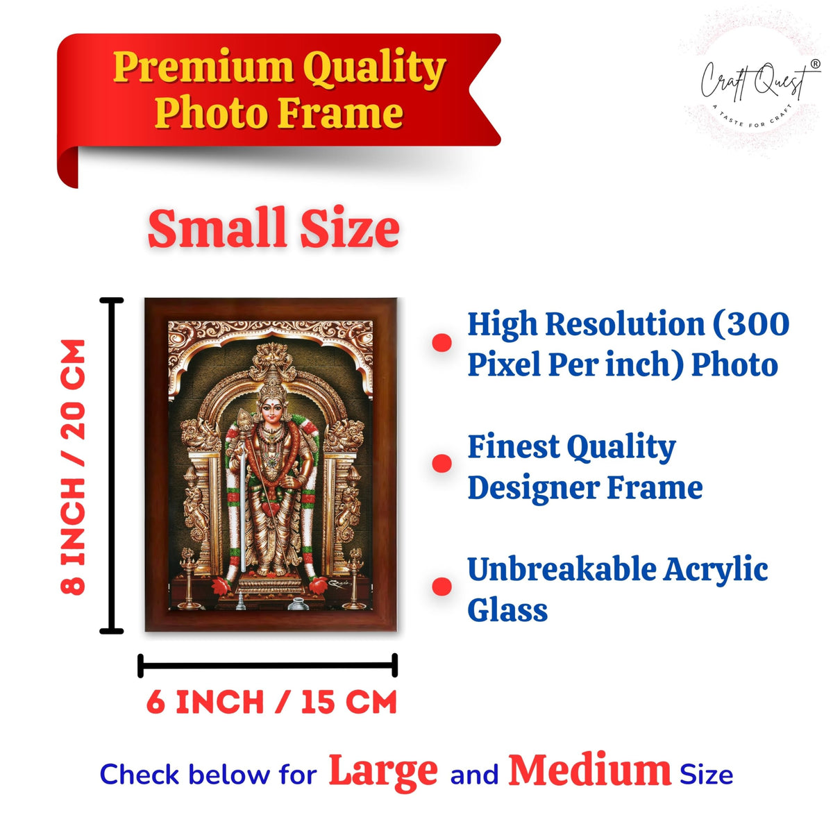 CRAFT QUEST Tiruchendur Murugan Lord Subramanya Swamy Wall Painting Framed | South God Picture Frame for Home, Office, Temple & Gifting