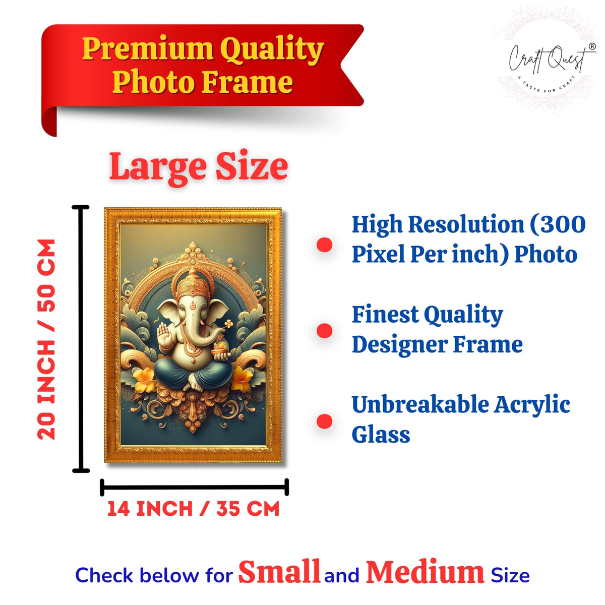 CRAFT QUEST Lord Ganpati Ganesh ji God Frame for Pooja Room & Wall Decor GA-254