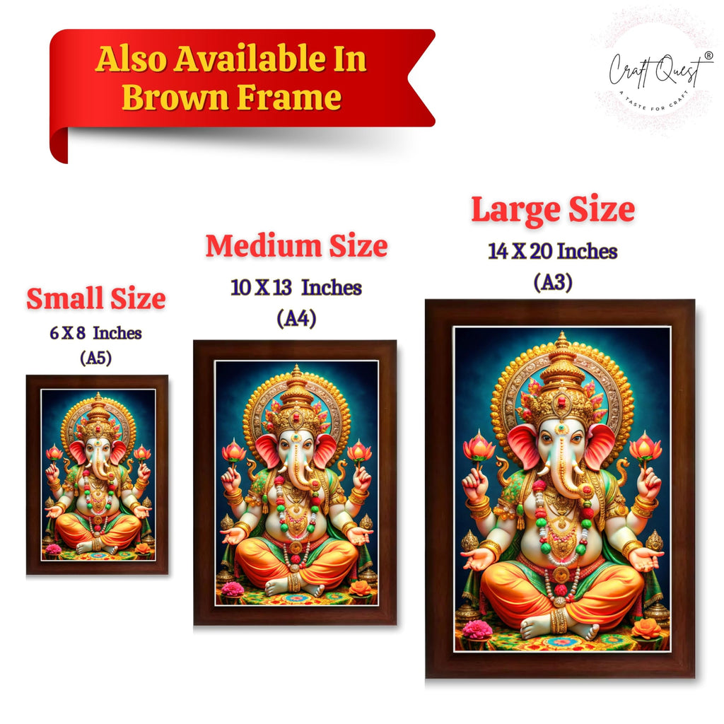 CRAFT QUEST Lord Ganpati Ji Laminated God Photo Frame Wall Decor Mandir Pooja Poster Religious Painting Divine Hindu Temple Decoration Spiritual Blessings Home Office Gift