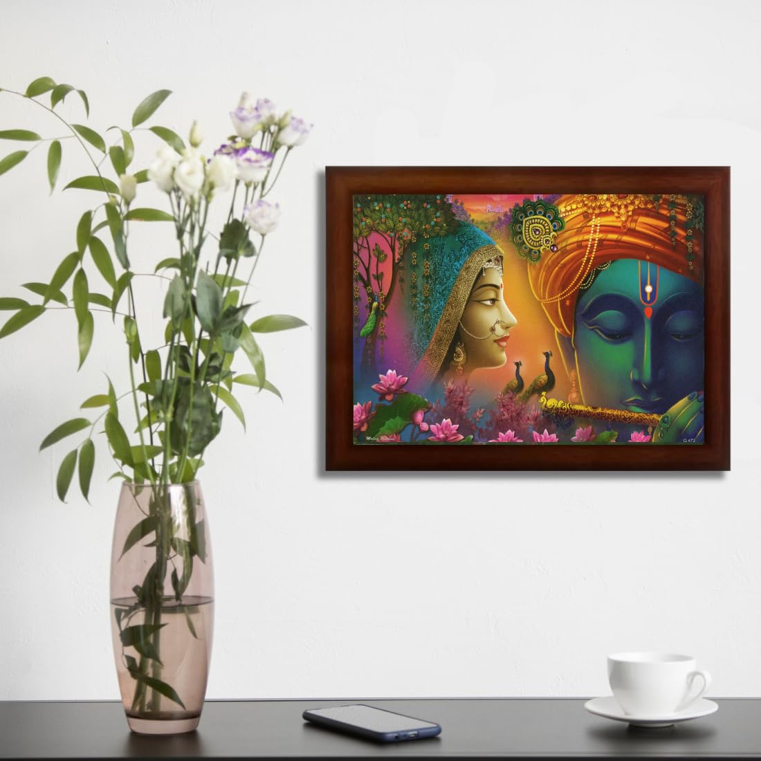 Craft Quest Radha Krishna Sparkle Coated Home Decorative Gift Item Framed Painting (10 X 14 Inches, Brown) RK1013-104