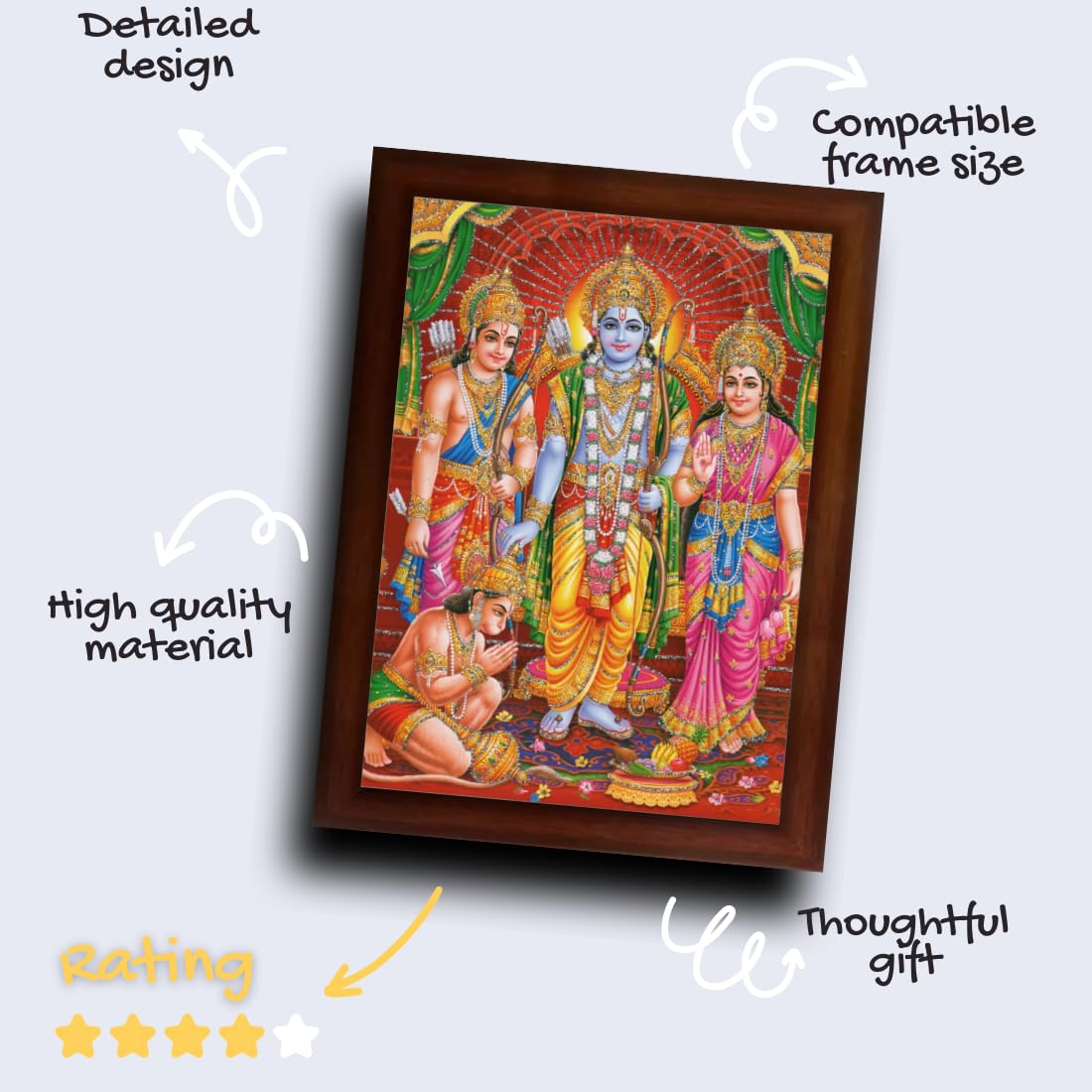 CRAFT QUEST Shree Ram Darbar Sparkle Coated with Frame Home Decorative Gift Item Painting (14 X 10 Inches, Multicolour, Religious)
