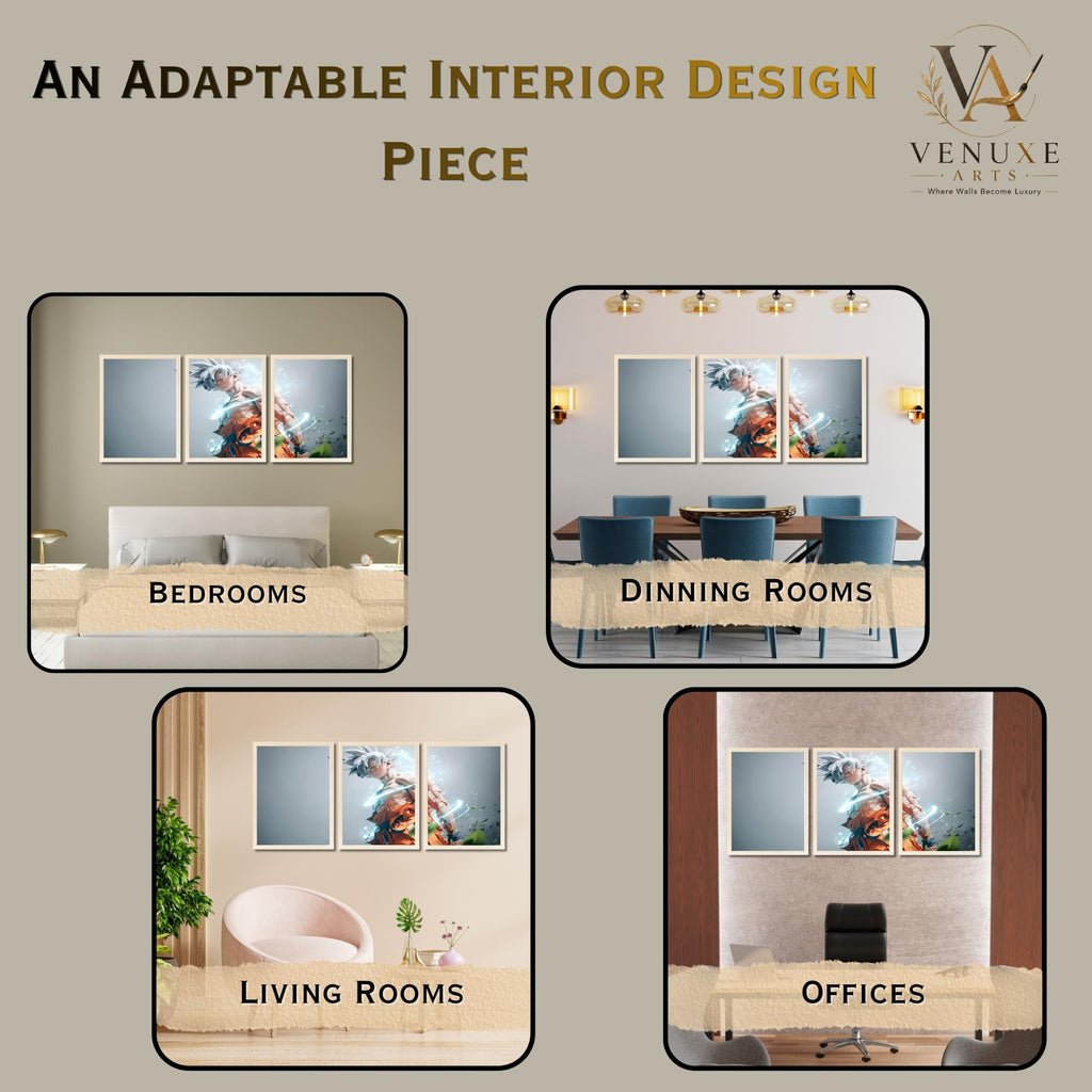 VENUXE ARTS Set Of 3 Anime Characters Wall Framed |Anime Characters Framed Poster for Living Room Bedroom Gaming Room Studio Wall Decor