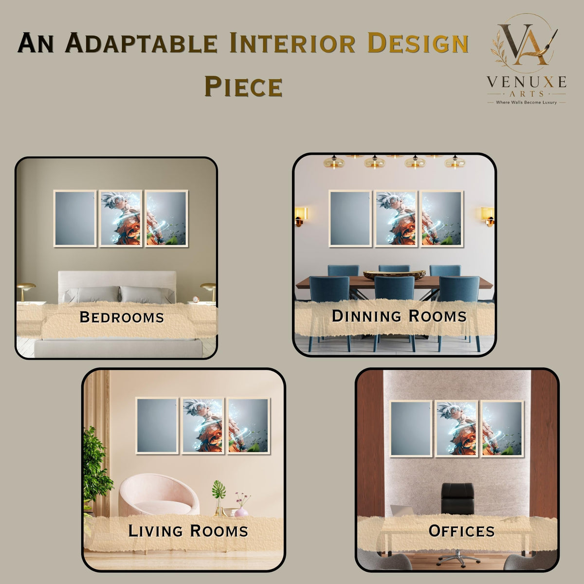VENUXE ARTS Set Of 3 Anime Characters Wall Framed |Anime Characters Framed Poster for Living Room Bedroom Gaming Room Studio Wall Decor