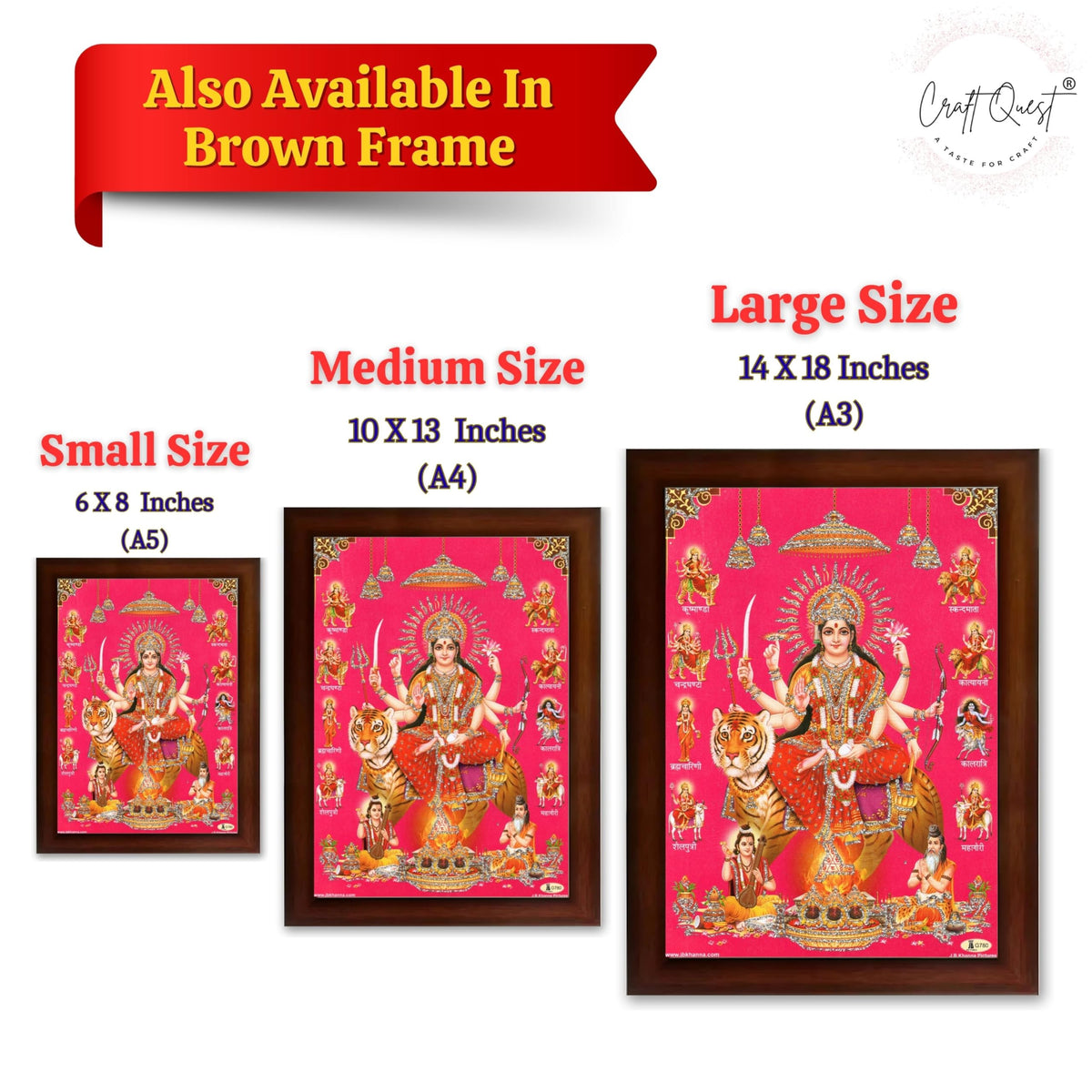 CRAFT QUEST Durga Maa Mata Goddess Nav Navadurga Navdurga Wall Painting Framed Home Décor
