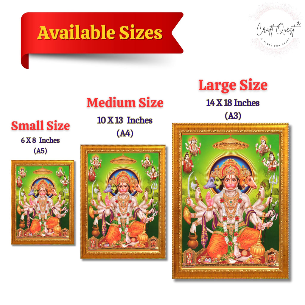 CRAFT QUEST Panchmukhi Hanuman | Bajrangbali Religious Photo frame home Decorative item synthetic wooden frame