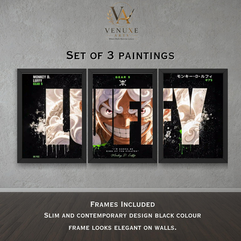 VENUXE ARTS Set Of 3 Anime Characters Wall Framed |Anime Characters Framed Poster for Living Room Bedroom Gaming Room Studio Wall Decor