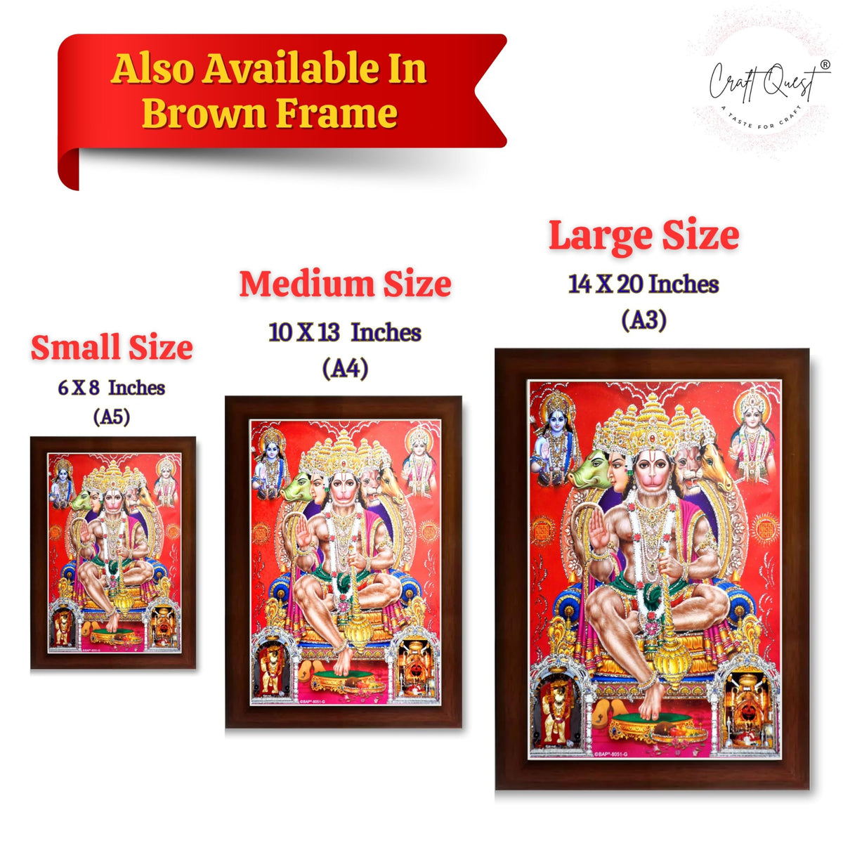 CRAFT QUEST Panchmukhi Hanuman JI | Bajrangbali Religious Photo frame Home Decorative Item Synthetic Wood