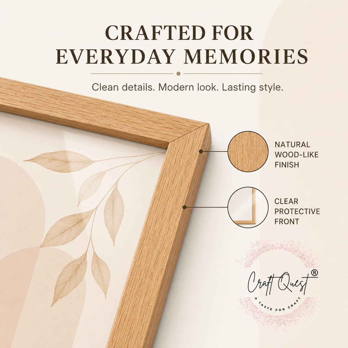 CRAFT QUEST 4X6 Inch Size synthetic Wall Mount Photo frames Single For Home Decoration, Living Room, Office Decoration (Natural, Set of 1)