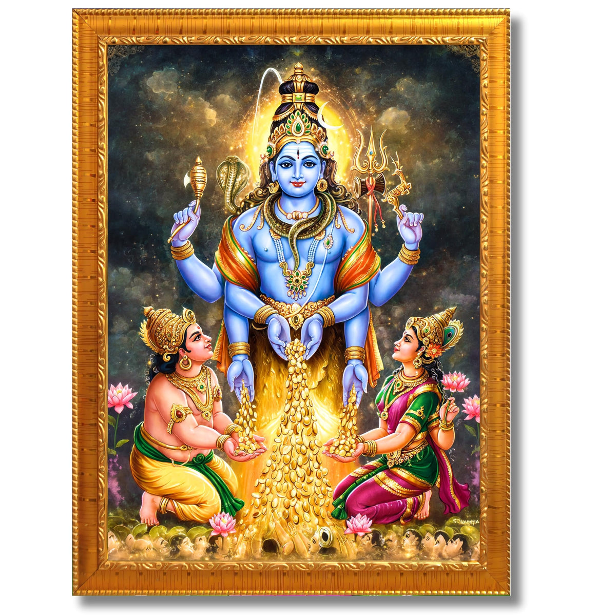 CRAFT QUEST Lord Swarnakarshana Bhairava Swamy With Lakshmi Devi and Kuber Bhagwan Religious Wall Photo Frame |Dhan Bhairav Frame for Home, Office, Temple & Gifting