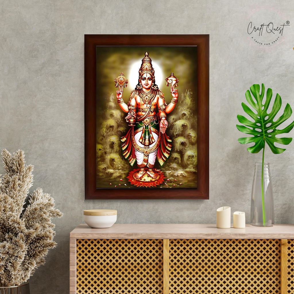 CRAFT QUEST Lord Dhanvantari Dhanwantri Wall Photo Framed For Home, Pooja, Temple, Gift, Wall Décor Item