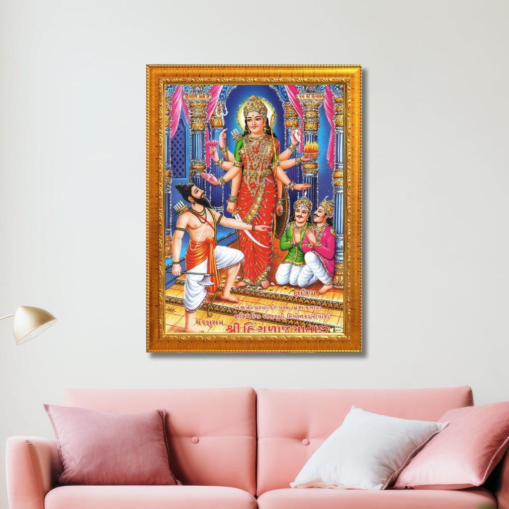 CRAFT QUEST Hinglaj Mata Devi Parshuram Parasuram Mataji Wall Painting For Home Decor wooden framed