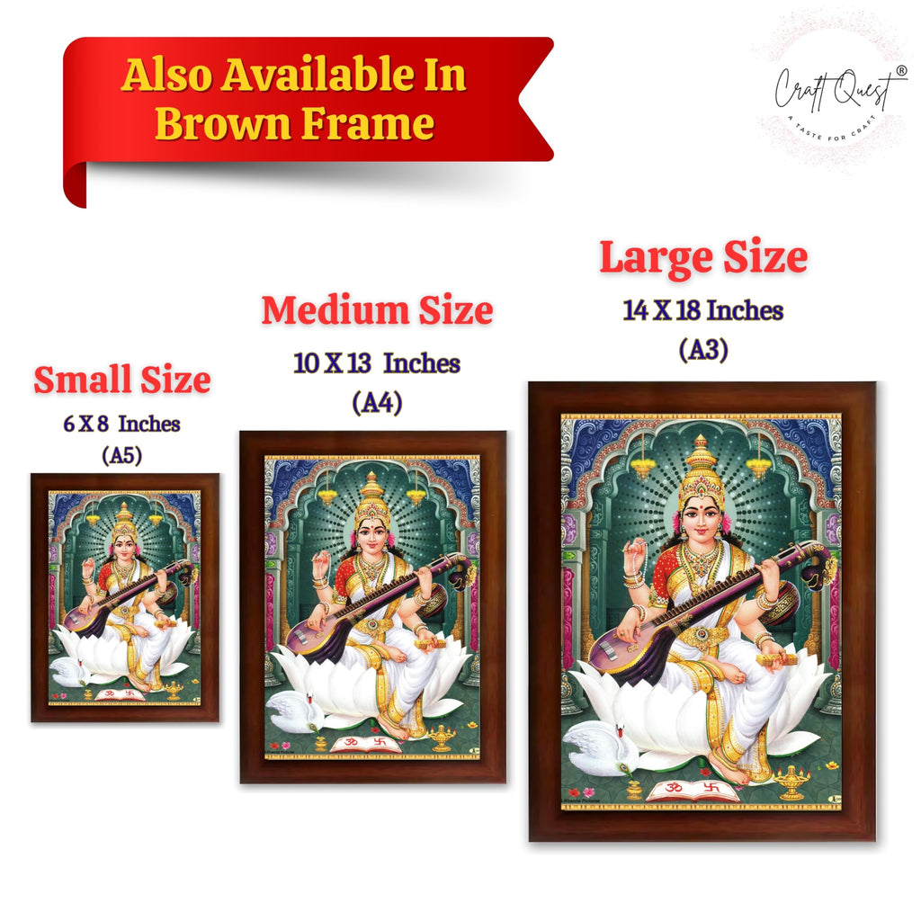 CRAFT QUEST Saraswati Devi Goddess Saraswathi Maa Wall Painting Sparkle Coated Framed Home Décor Synthetic wood