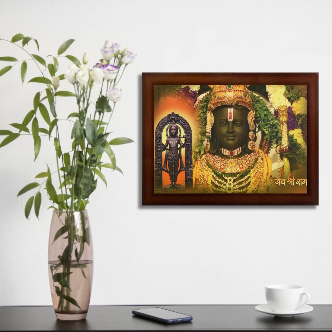 CRAFT QUEST Ayodhya Ram lalla Photo Frame For Wall Decoration Gift Item Painting Landscape | Shree Ram Mandir Photo Frame (Large in Size, 14 inch X 10 inch, Brown)