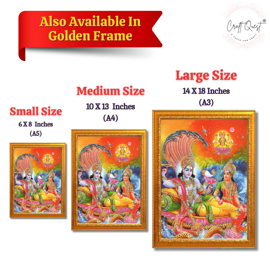 CRAFT QUEST Lord Vishnu Dev Lakshmi Devi Laxmi Narayan Ji Wall Painting Framed Home Décor