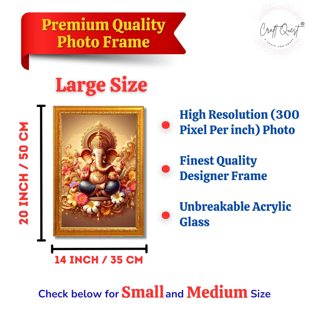 CRAFT QUEST Ganesh Ganesha Art Framed Painting Ready to Hang and Wall Home Decor