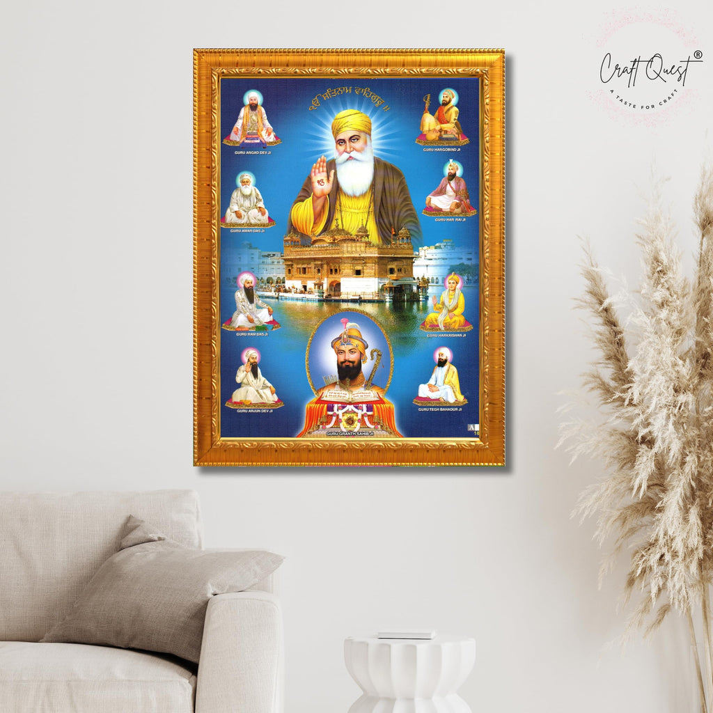 CRAFT QUEST Gurunanak Dev Ji Photo Frame Waheguru Sikh Guru Photo for Home Decor Spiritual Wall Hanging and Living Room Decoration