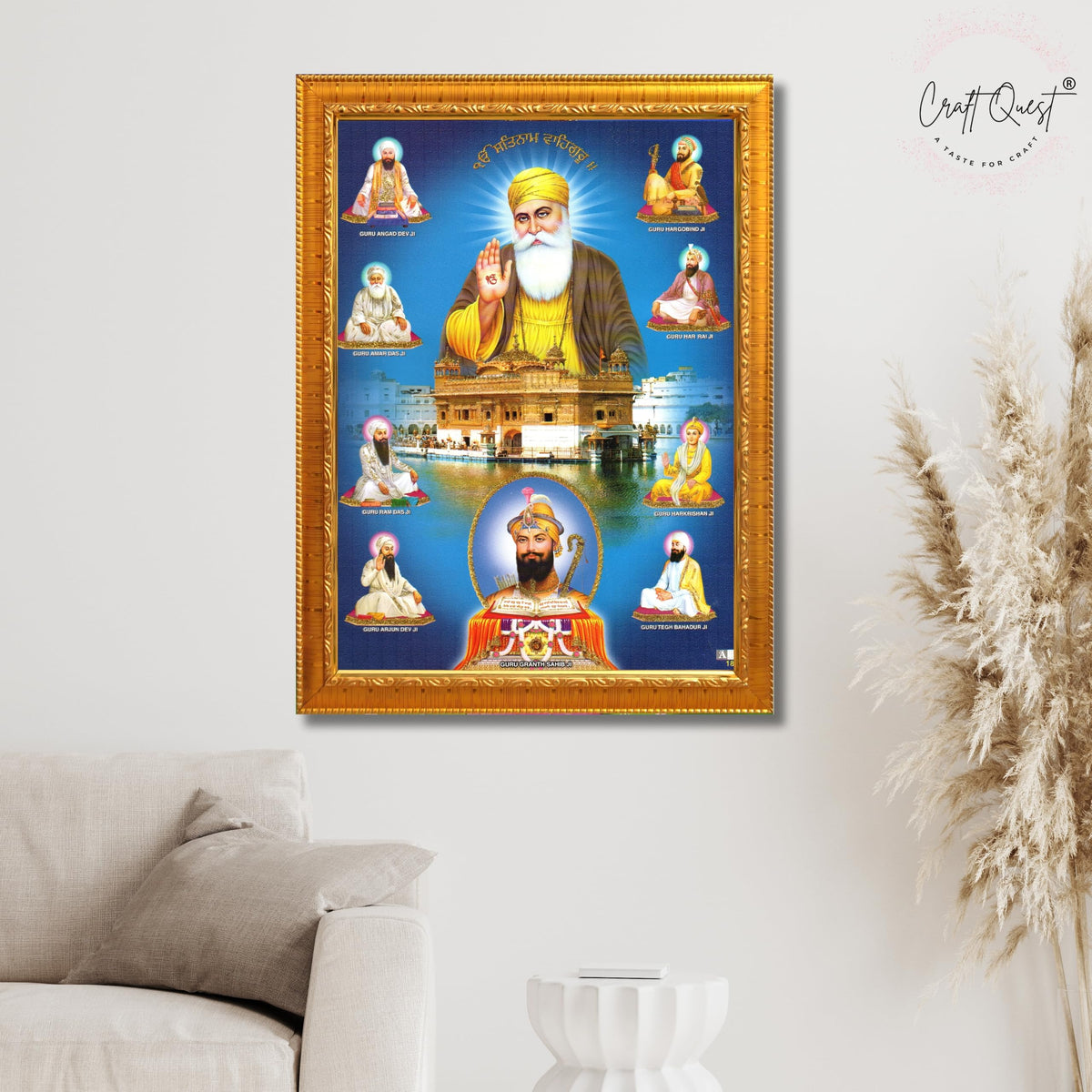 CRAFT QUEST Gurunanak Dev Ji Photo Frame Waheguru Sikh Guru Photo for Home Decor Spiritual Wall Hanging and Living Room Decoration