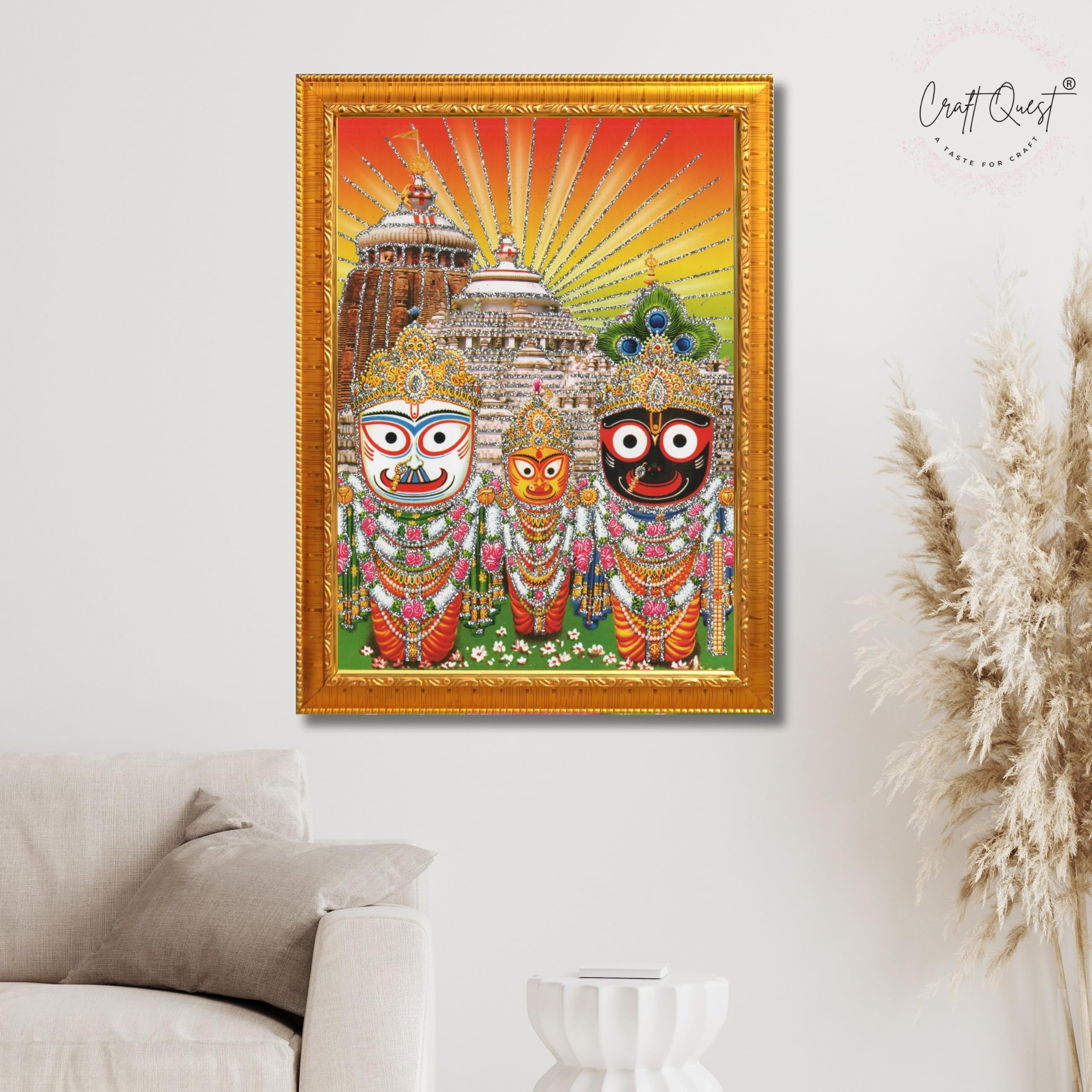 CRAFT QUEST Jai Jagannath Wall Hanging Photo Frame for Pooja Room, Hindu Spiritual Frame for Home, God Temple Decor Gift Item