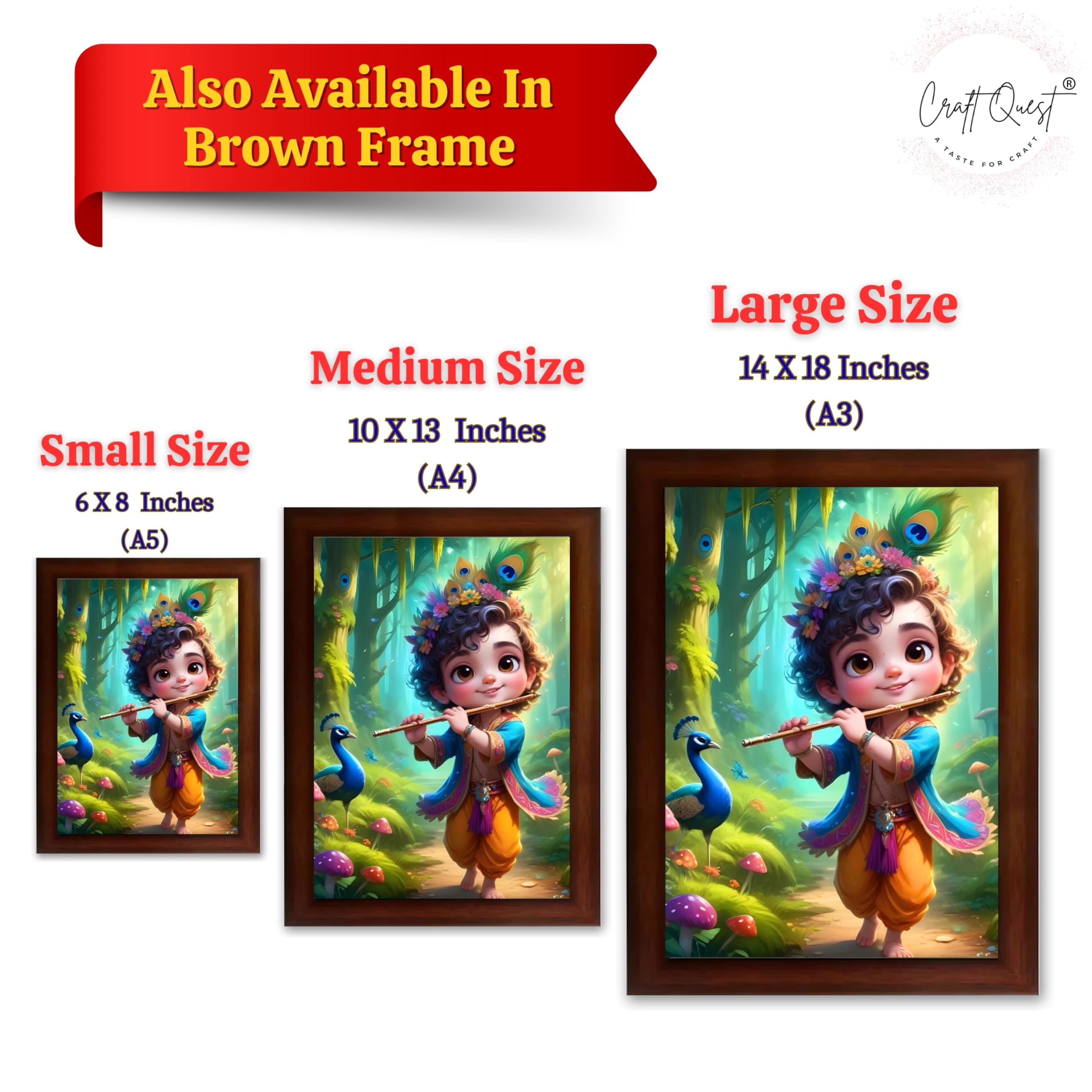 CRAFT QUEST Cute Little Krishna Frame | Bal Gopal HD Painting | Home Temple, Office Desk, Wall Décor Item