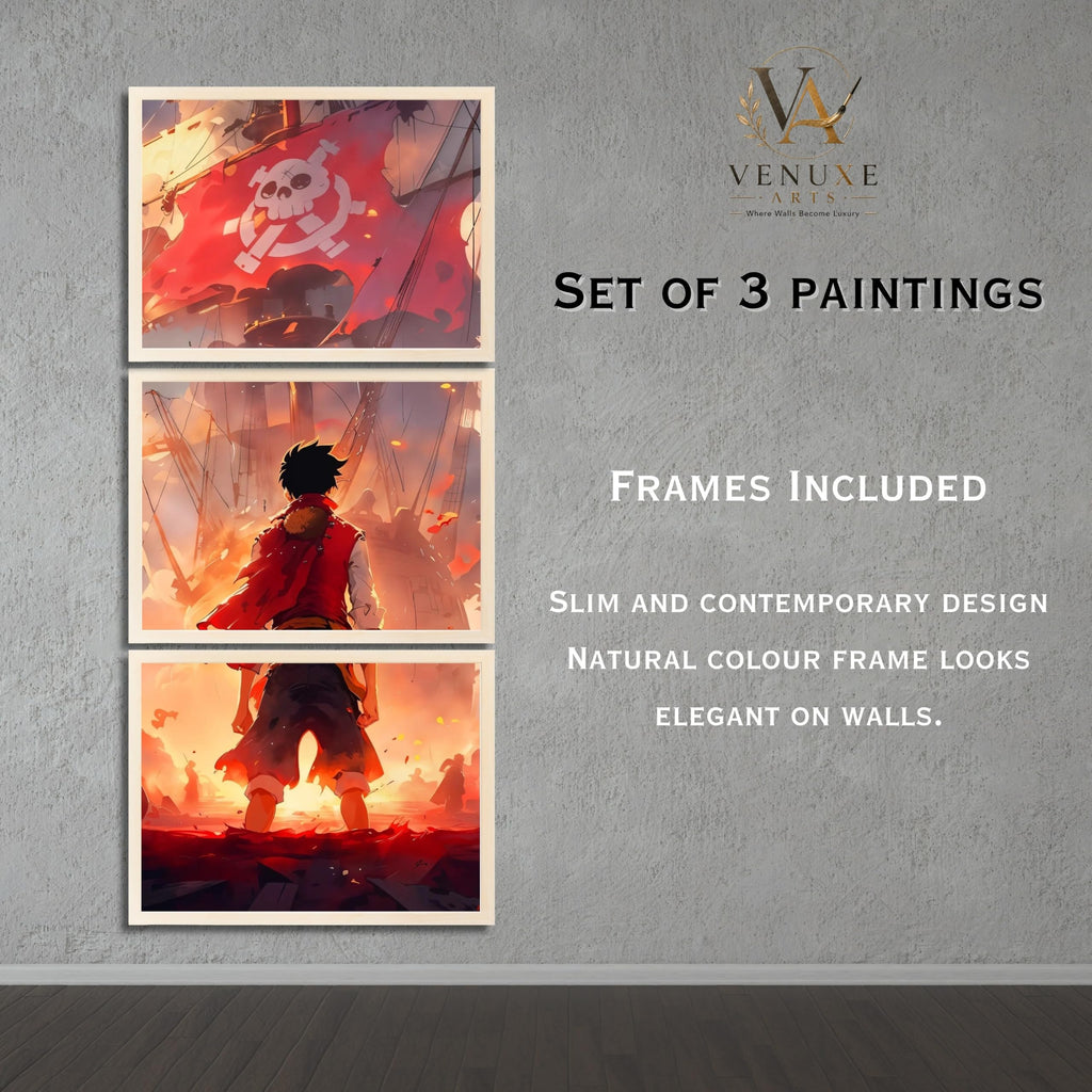 VENUXE ARTS Set Of 3 Anime Characters Wall Framed |Anime Characters Framed Poster for Living Room Bedroom Gaming Room Studio Wall Decor