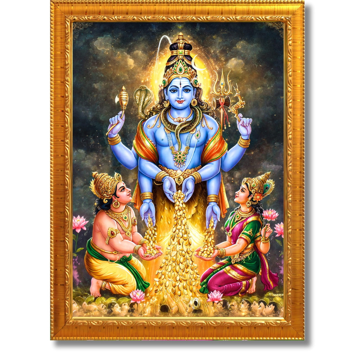 CRAFT QUEST Lord Swarnakarshana Bhairava Swamy With Lakshmi Devi and Kuber Bhagwan Religious Wall Photo Frame |Dhan Bhairav Frame for Home, Office, Temple & Gifting
