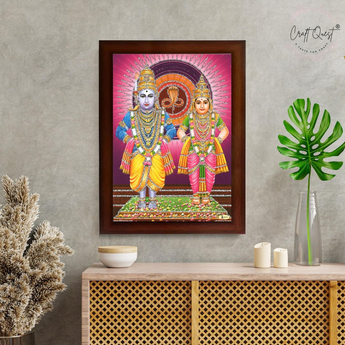 CRAFT QUEST Shri Vitthal Rukmini Photo Frame with Acrylic Sheet Wall Hanging/Gift/Temple/puja Room/Home Decor Frame Item