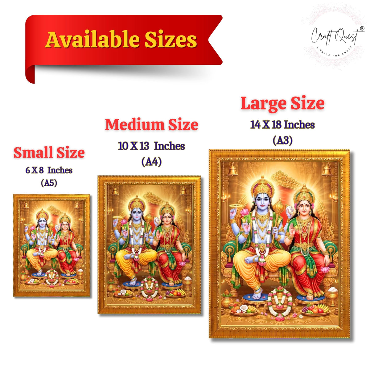 CRAFT QUEST Laxmi Vishnu Dev Lakshmi Devi Laxmi Narayan Ji Wall Painting Framed Home Decor, Religious Photo Frame