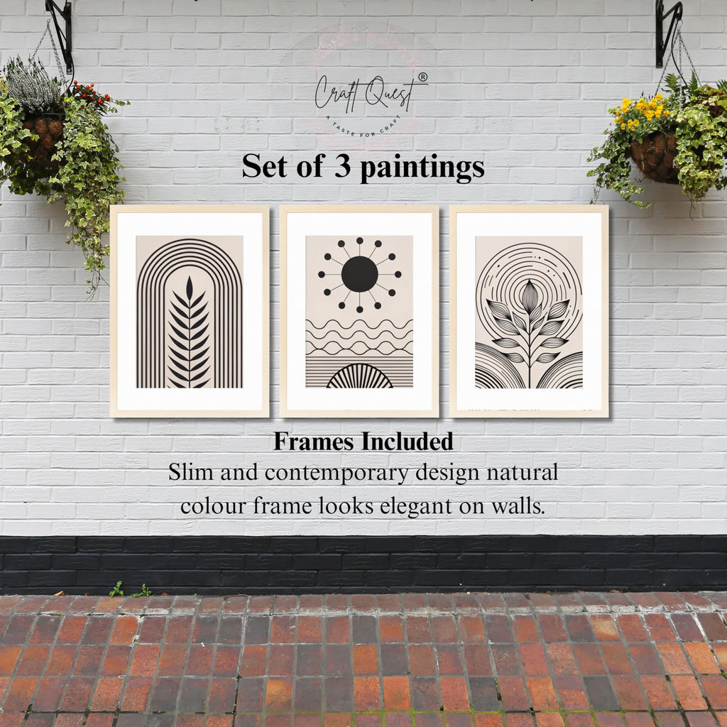 CRAFT QUEST Abstract Series Framed Paintings With Sun | Set of 3 Frames for Home Decoration | Ideal for Living Room, Bedroom & Offices