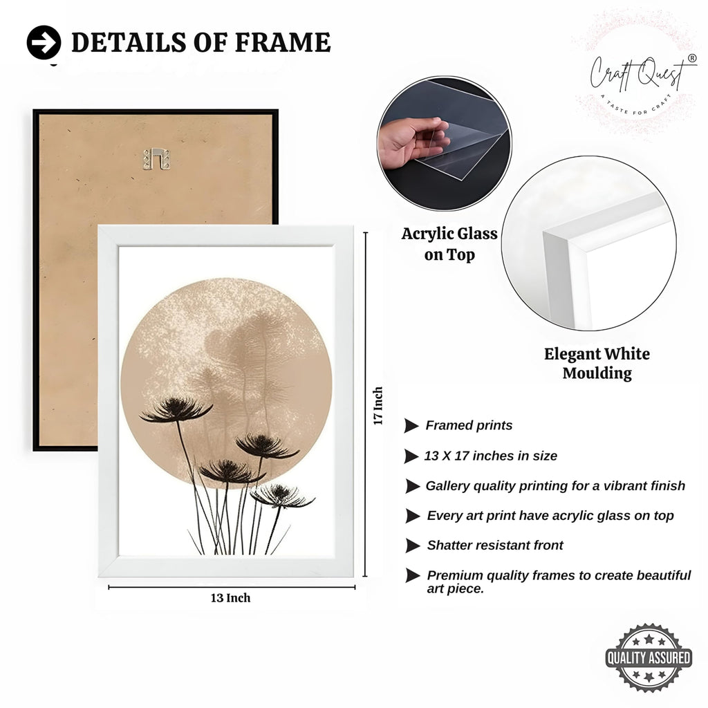 CRAFT QUEST Boho Minimalist Abstract Wall Art | Set of 3 Frames for Home Decoration | Ideal for Living Room, Bedroom & Offices